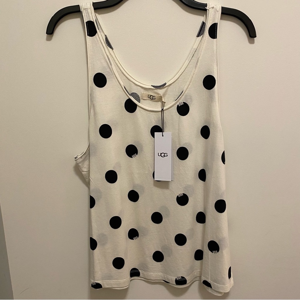 Brand New Ugg Large Pajama Top White w/ Black Dots Scoop Neck Tee